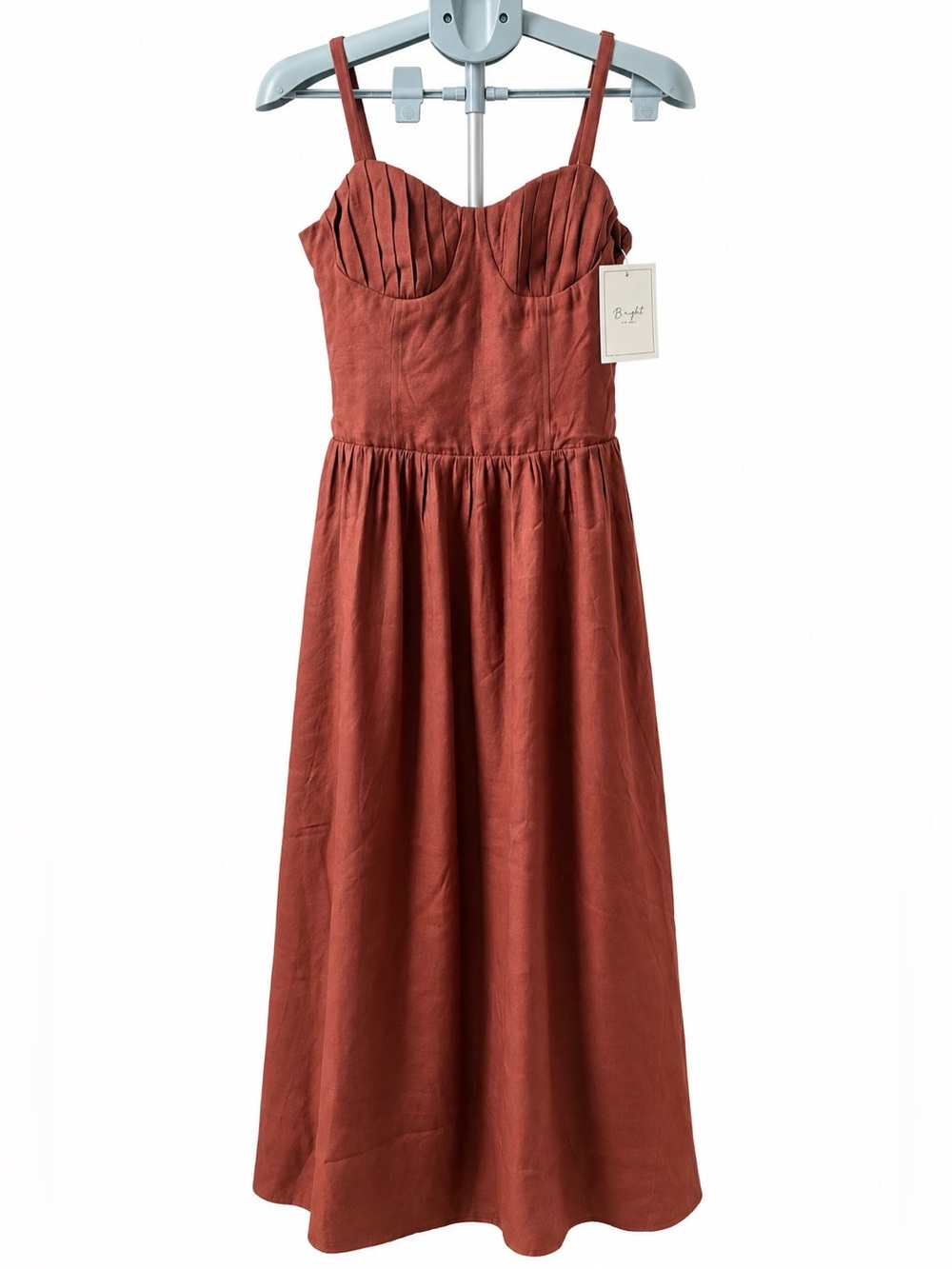 B.Right The Label Corset Maxi Dress Rust Pleated Bust Womens S NWT